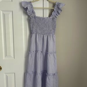 Blue & White Midi Checked Smocked Dress Sugar Lips